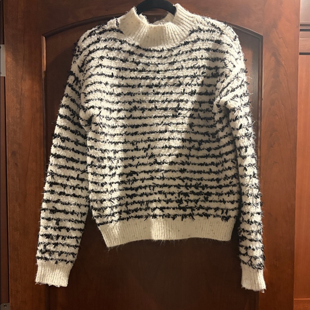Ann Taylor Textured Black and White Turtleneck Sweater
